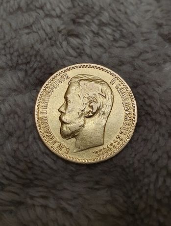 Золотая монета 5 рублей Николая II, 1898 г.АГ  вес - 4.2г (проба 900)