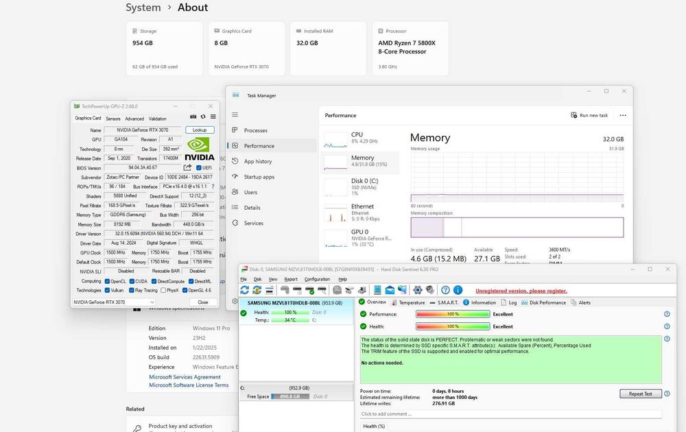 Sistem gaming alb  Ryzen 5800x 3.8Ghz,32gb,ssd 1tb,RTX 3070 8gb 256bit