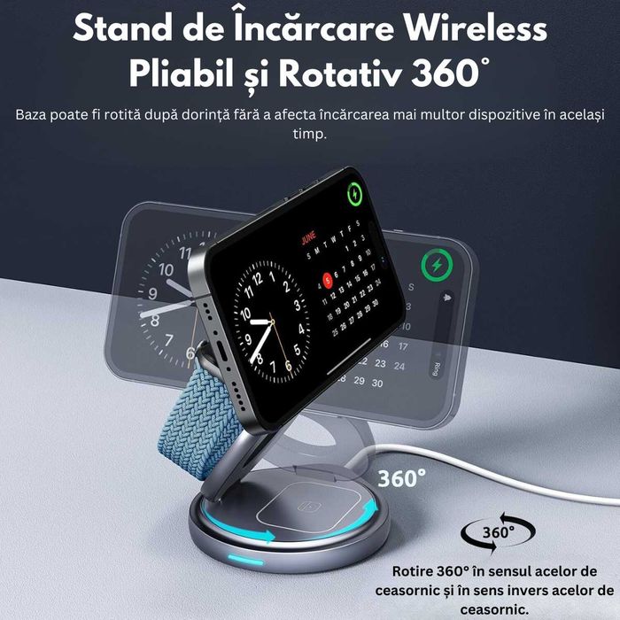 Incarcator Wireless 3in1, Fast charger, Statie de incarcare Rapida 15W