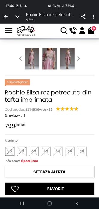 Rochie Eliza roz petrecuta din tafta imprimata