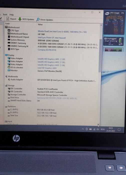 HP Elitebook 840, 14'' Core I5, 8GB RAM, SSD 250GB, baterie 4 ore