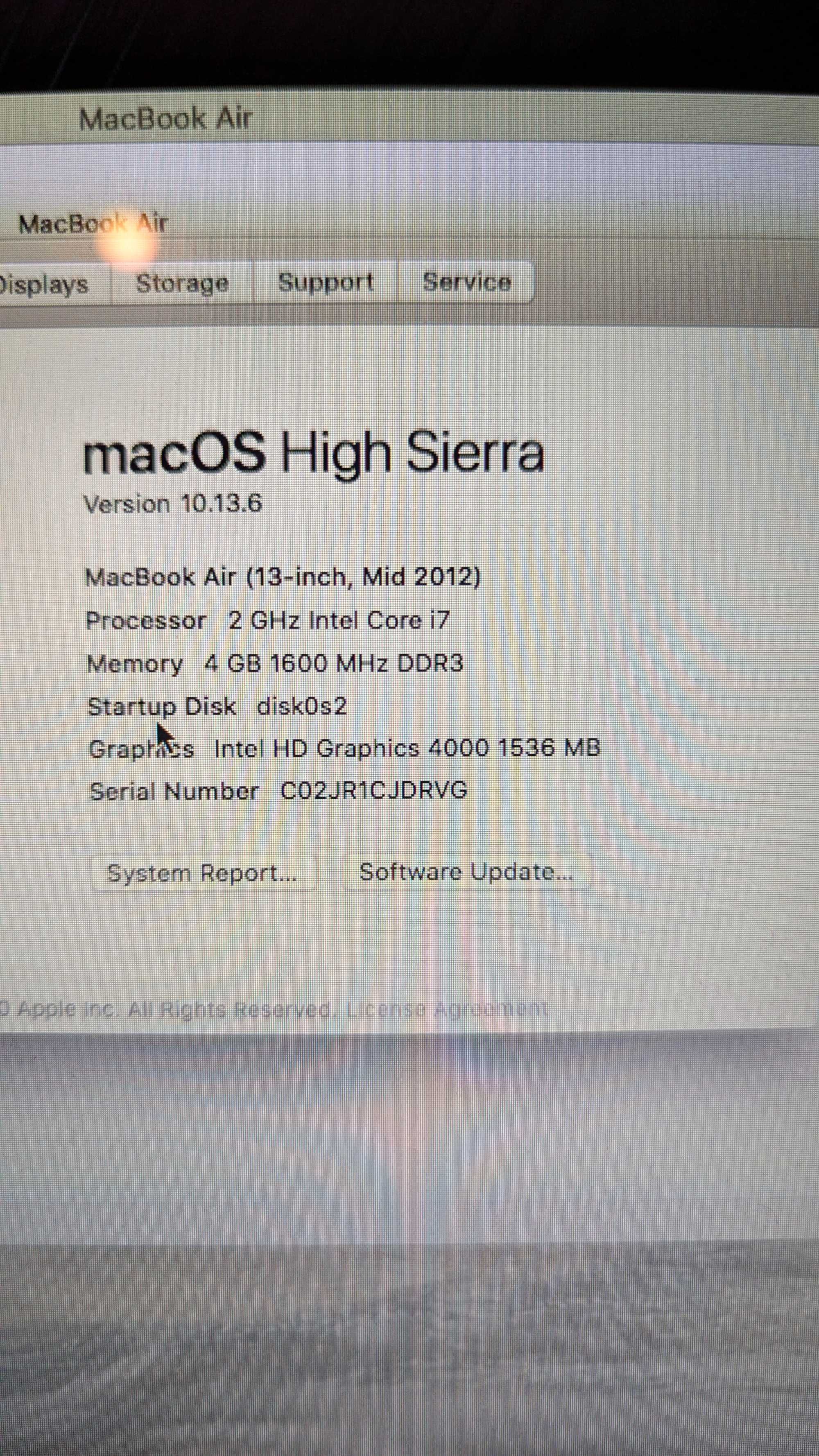 Apple MacBook Air 2012 13.9" 4G Ram 250GB диск i7