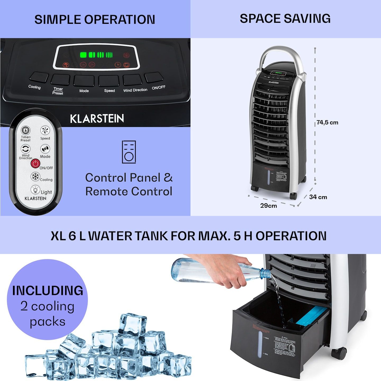 Охладител на въздуха, 4 in 1, 65W, с дистанционно управление, 2 пакета