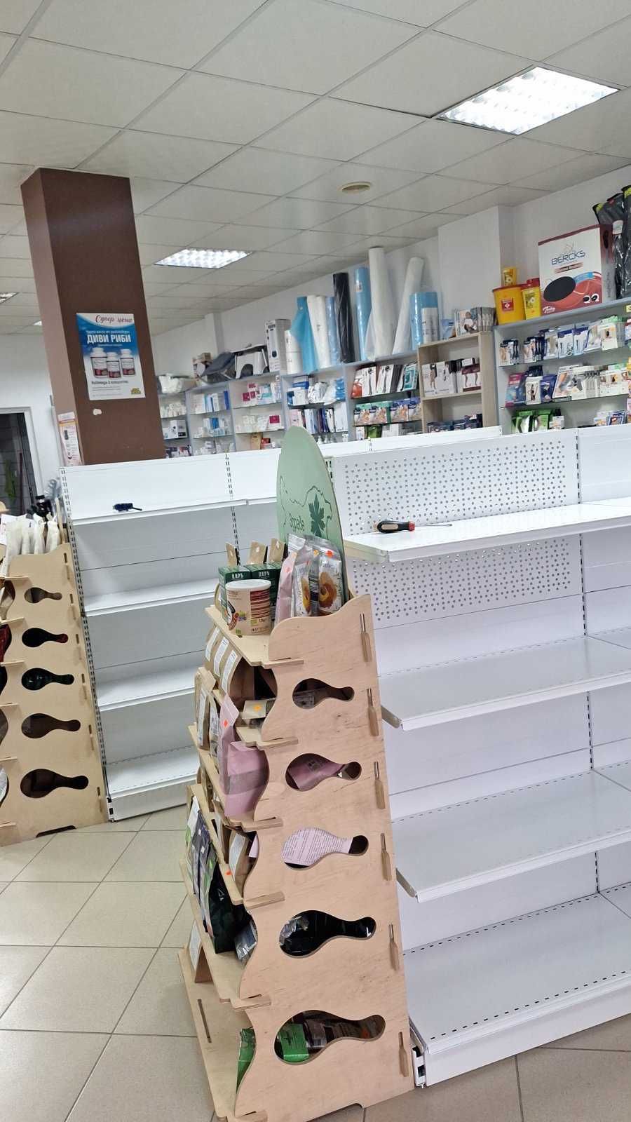 Търговско оборудване за дрогерия, аптека, био магазин, Метални Стелажи