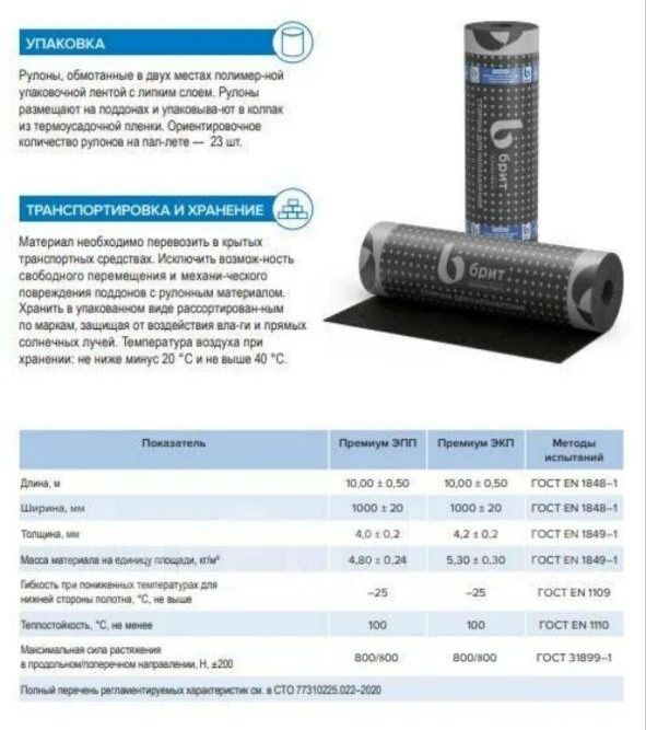 Рулонный кровельный и гидроизоляционный битумно-полисерный "БРИТ" Прем