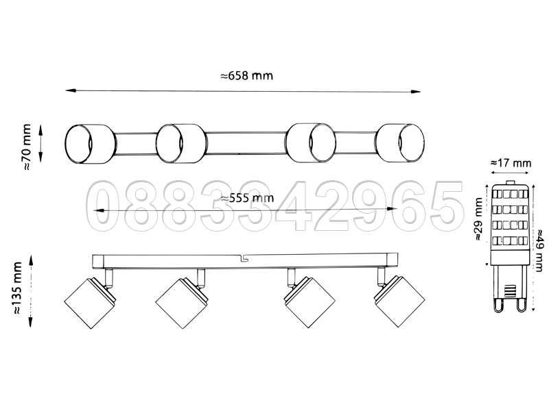 НОВИ! Осветително тяло с 4 въртящи спота и 4 броя LED крушки G9 мат