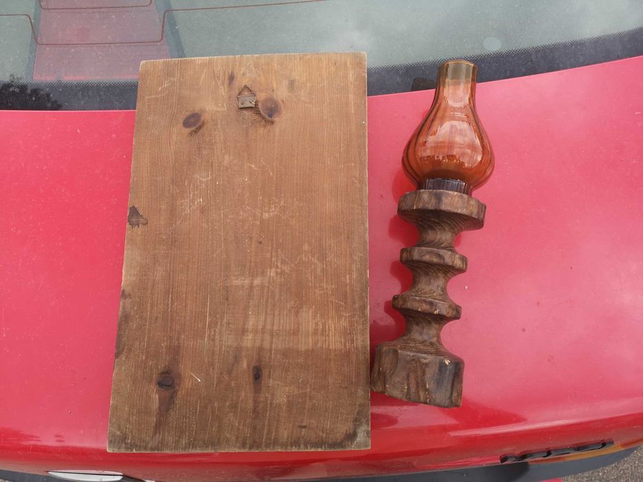 sculptura lemn fierar, lampa lemn cu lumanare