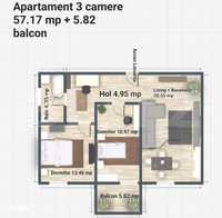 Apartament 3 camere, 63 mp, zona Miroslava