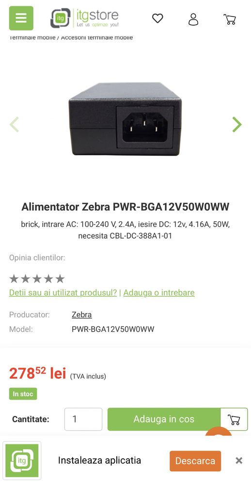 Alimentator Zebra PWR-BGA12V50W0WW