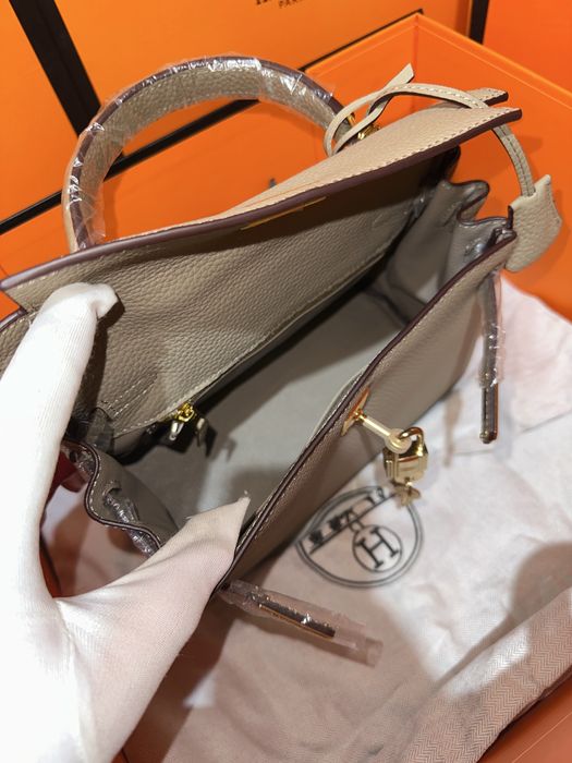 Geanta Hermes Kelly 25cm Gri/accesorii gold