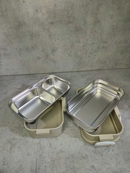 Caserolă dublă alimentară pentru prânz, 2 compartimente, 850 ml, oțel