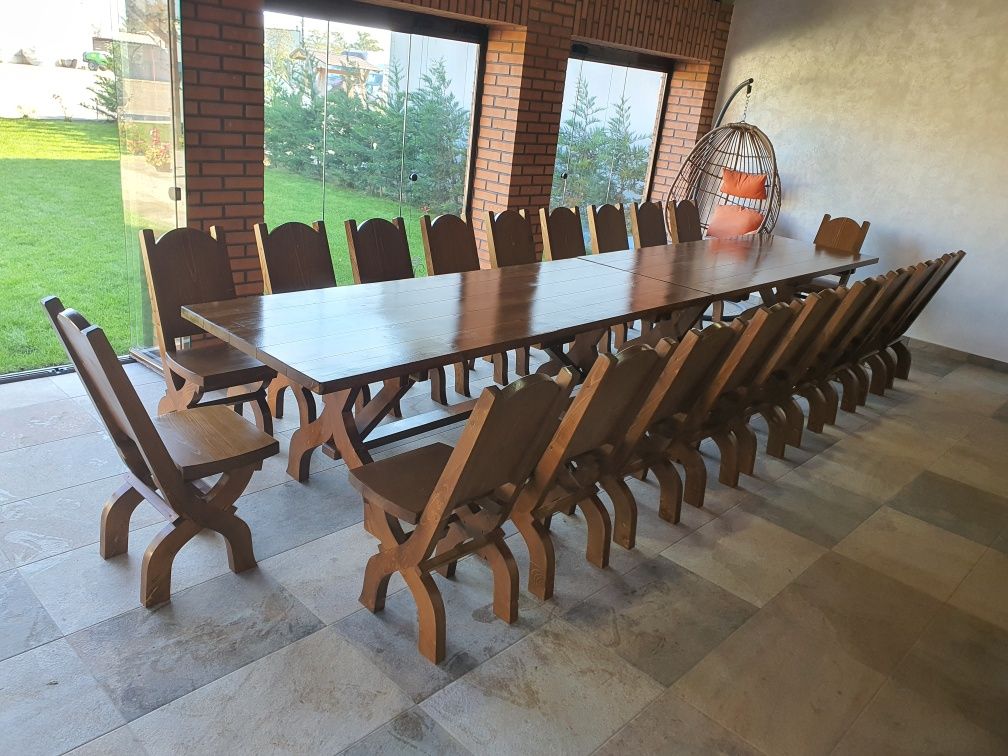 Set masa cu 20 scaune. Mobilier rustic set 20 persoane.