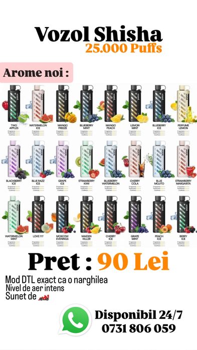 Narghilea vape vozol gust extrem intens 25.000