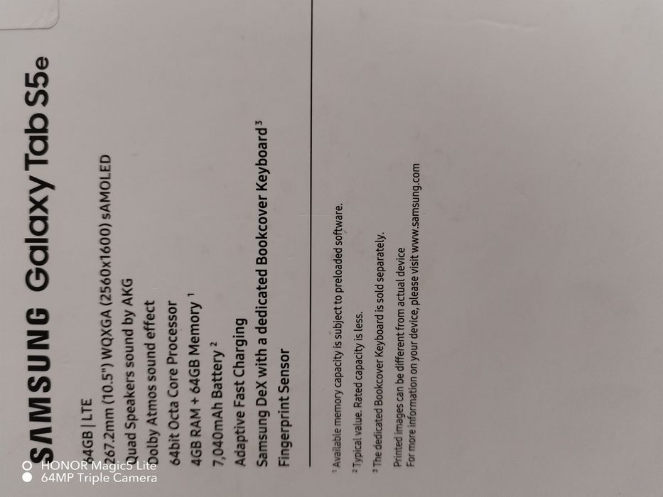 Samsung Tab S5e, varianta cu SIM