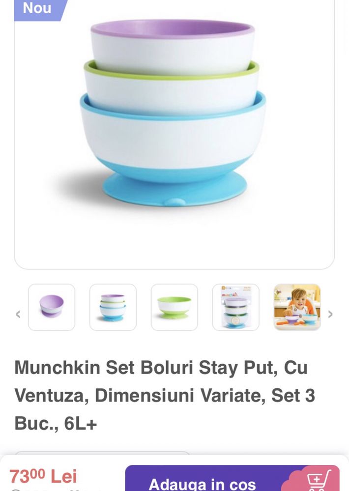 Vand Set 3 boluri Munchkin cu ventuza