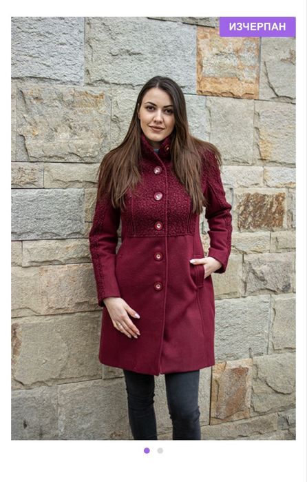 Палто бордо от вълна и букле ДЕНС