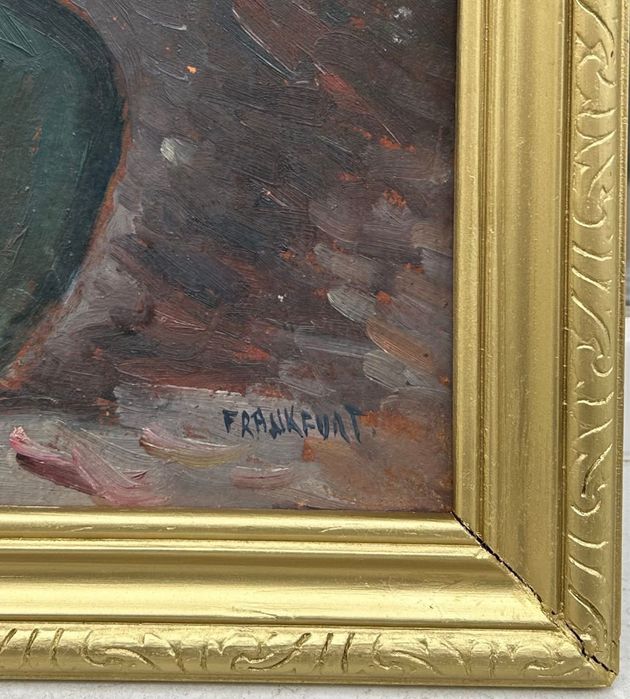 Tablou anii 40-50 vas cu flori trandafiri pictura ulei inramat 43x58cm