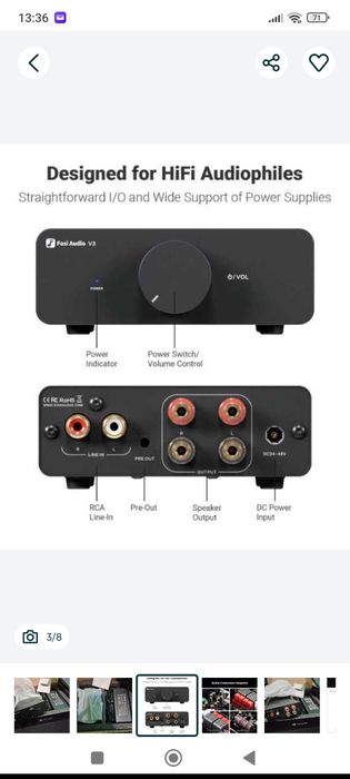 Amplificator Fosi Audio V3 , 2x300 Watt , Hi-Fi Stereo Audio Amplifier