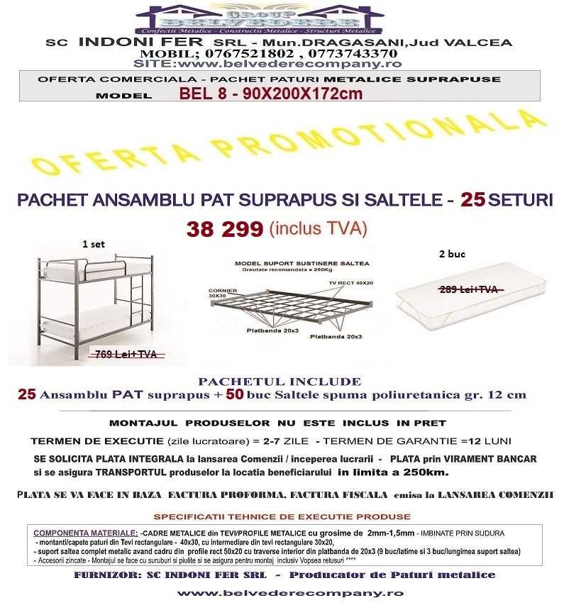 Pachet complet Paturi Metalice Etajate Model BEL8 -25 Set + 50 saltele