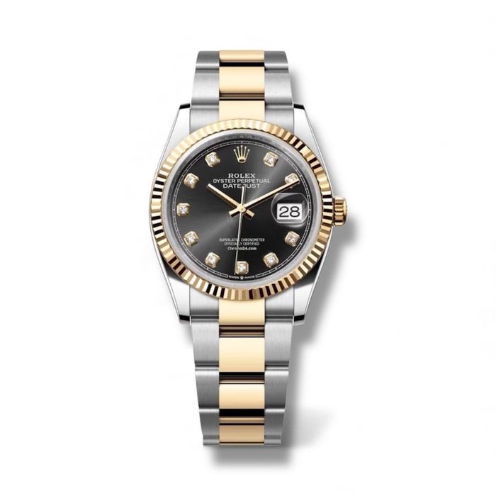 Rolex Datejust 36 Black Dial Diamonds Yellow Gold