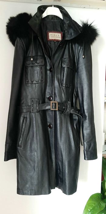 Haina 3/4 din piele naturala gluga blana naturala,L,Garantia calitatii