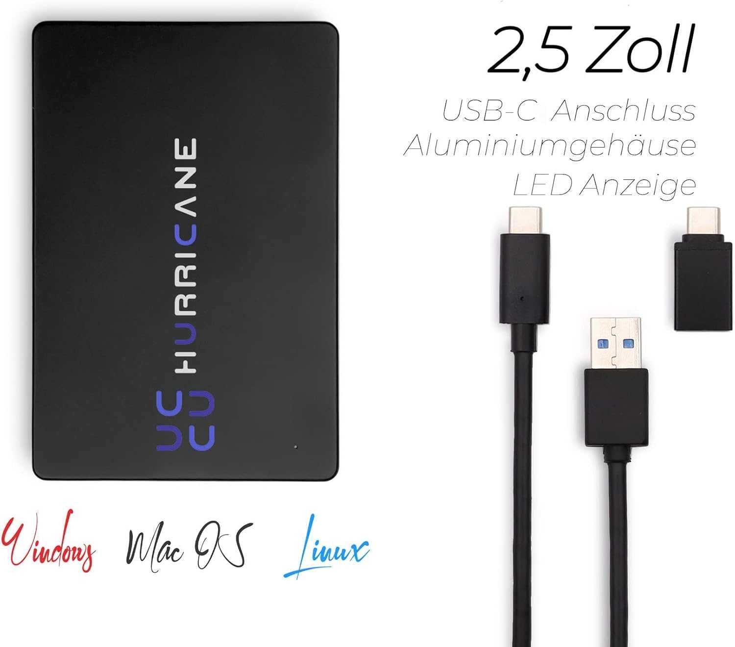 Hurricane MD25C3 1TB Външен твърд диск 2.5” USB-C Преносим твърд диск