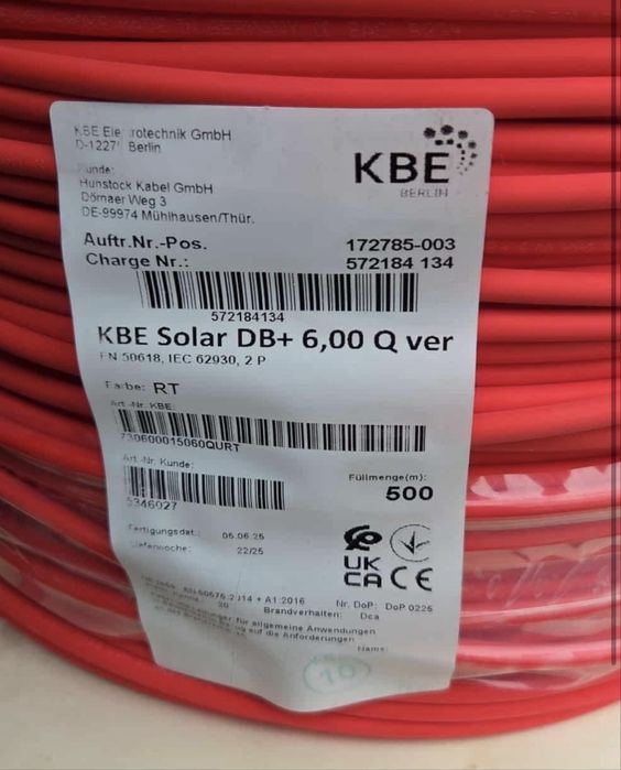 Cablu solar rosu si negru, 6 mm, marca KBE