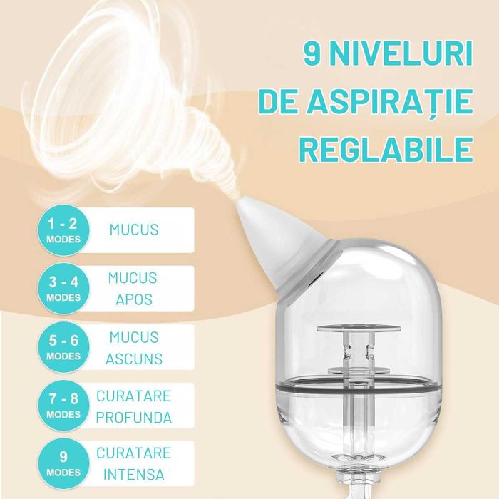Aspirator nazal electric pentru bebelusi si copii,9 niveluri aspiratie
