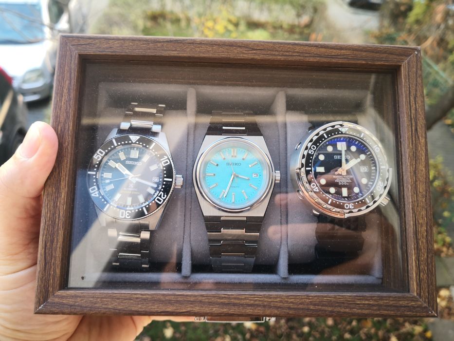 Cutie lemn pentru Ceas automatic Seiko cu 3 compartimente cu sticlă