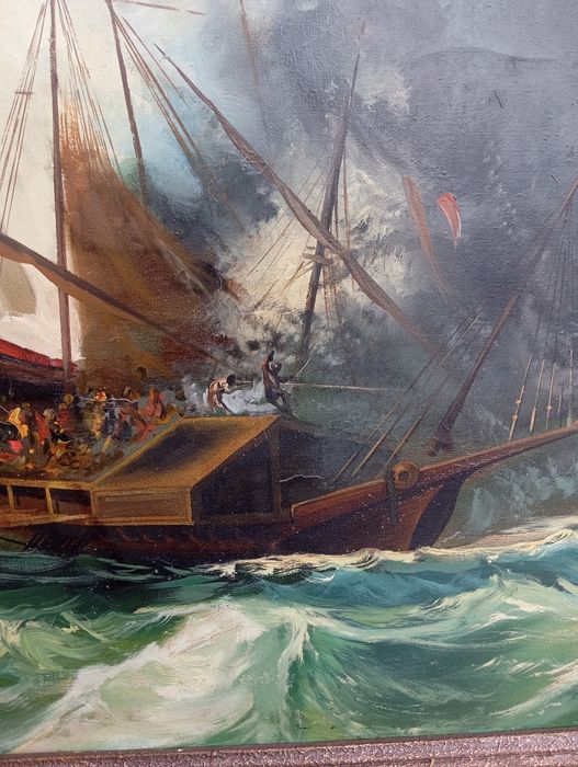 Масленa картина ,морска битка между галери