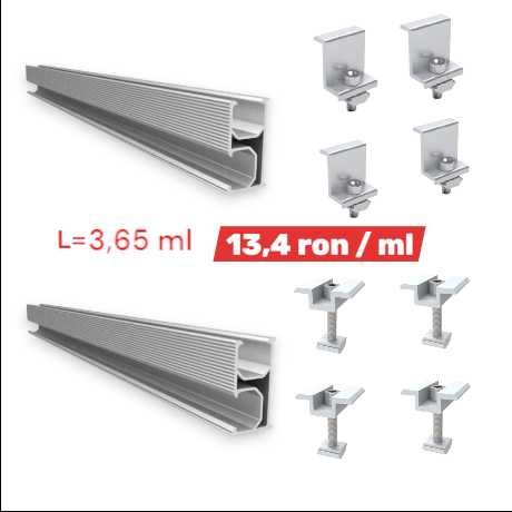 KIt  de montare pe șină pentru 3 panouri fotovoltaice(2 sine+ 8 cleme)