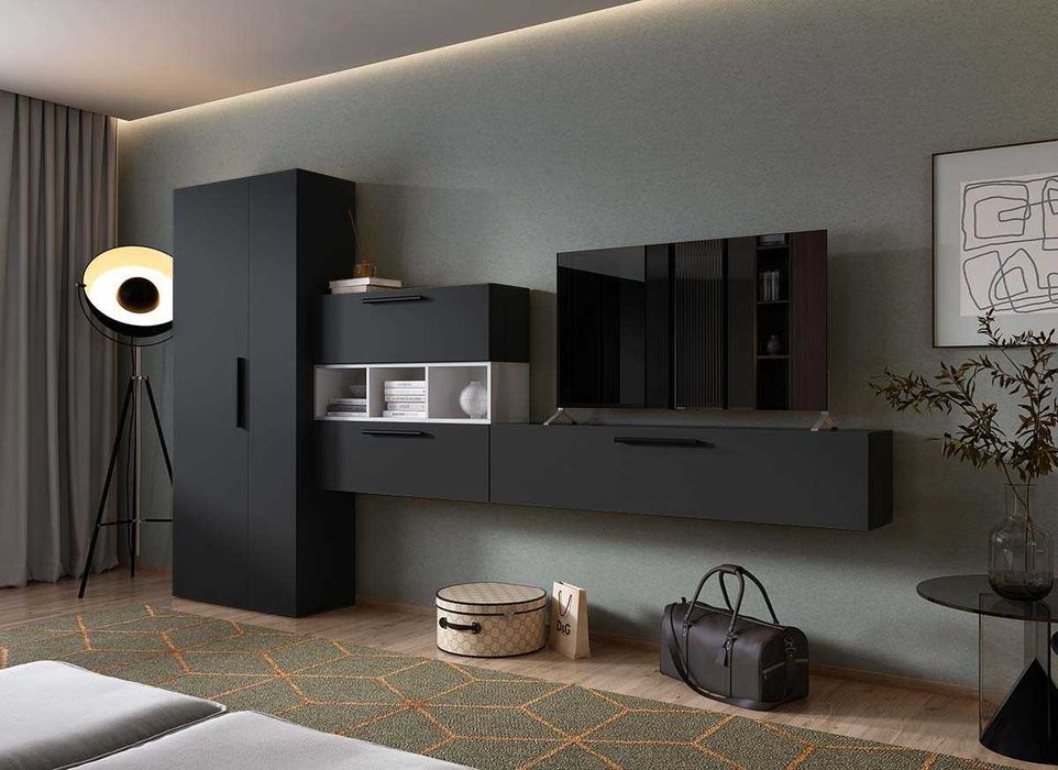 Living Pati 208- Mobila Sufragerie Gri Antracit + Alb