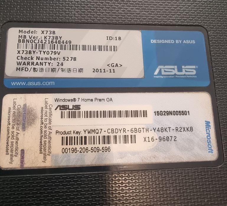 Лаптоп Asus X73B 15,6 за части