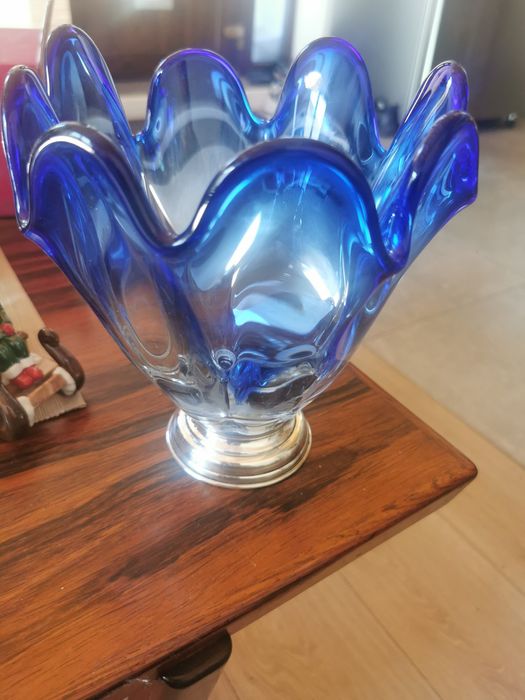 Vaza bol stil murano Cristal Argint