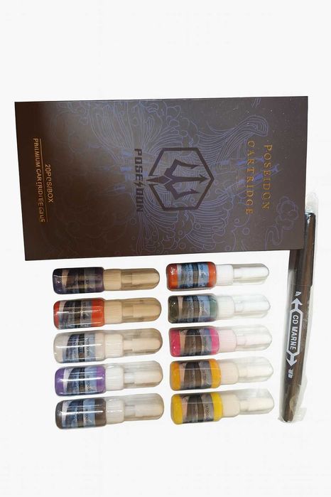 Kit de tatuat profesional POSEIDON, complet cu tus, ace si geanta