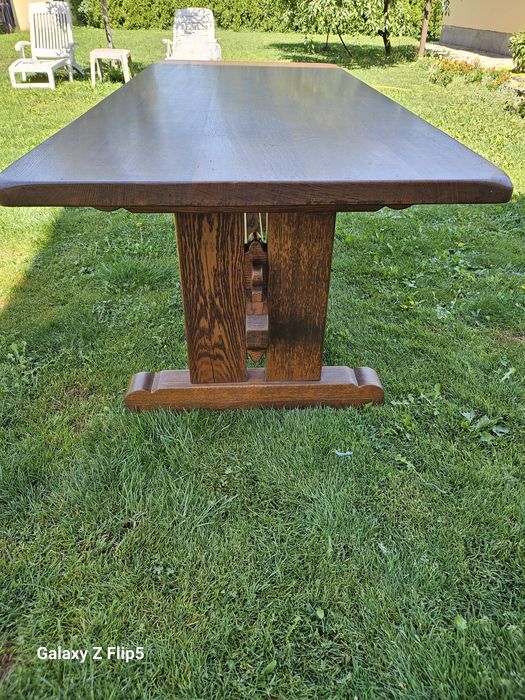 Масивен Трапезен комплект от Дъб и естествен ратан