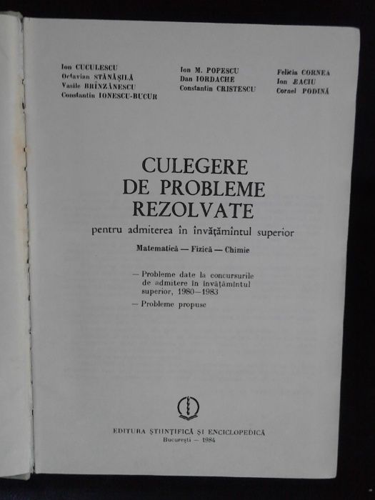 culegere de probleme matematica-fizica-chimie, 1984