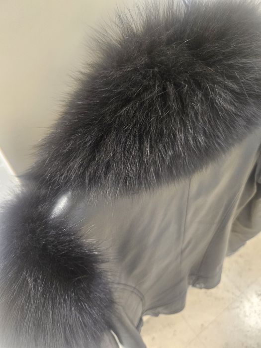 Geaca biker piele naturala si blana naturala de vulpe