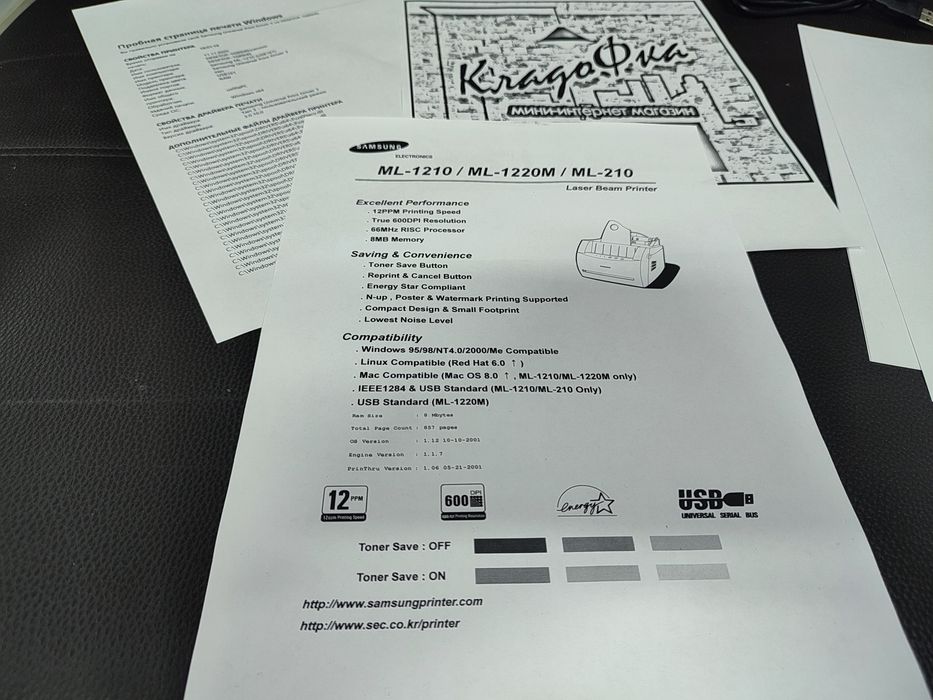 Лазерный принтер Samsung ML-1210, драйвера есть на все версии Windows