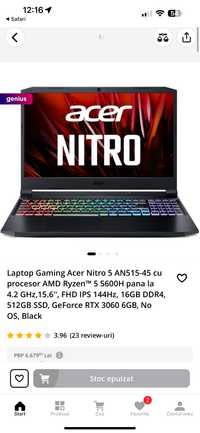 Laptop Gaming Acer Nitro 5 RTX 3060 AMD Ryzen 5600 sau schimb cu pc
