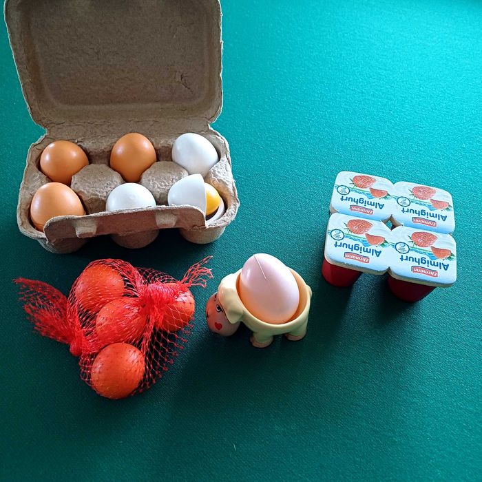 Дървен детски магазин+продукти+везна+каса