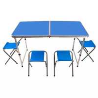 Сгъваем комплект за къмпинг – маса + 4 стола в синьо
