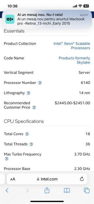 Procesor Server intel xeon Gold 6140