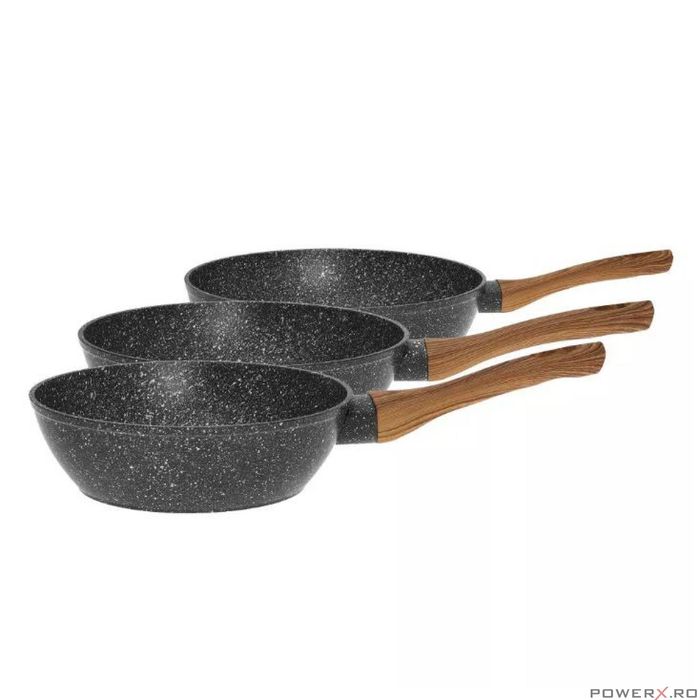 Set 3 tigai, din aluminiu, marmorate, negru, 20 / 24 / 28cm, Klausberg