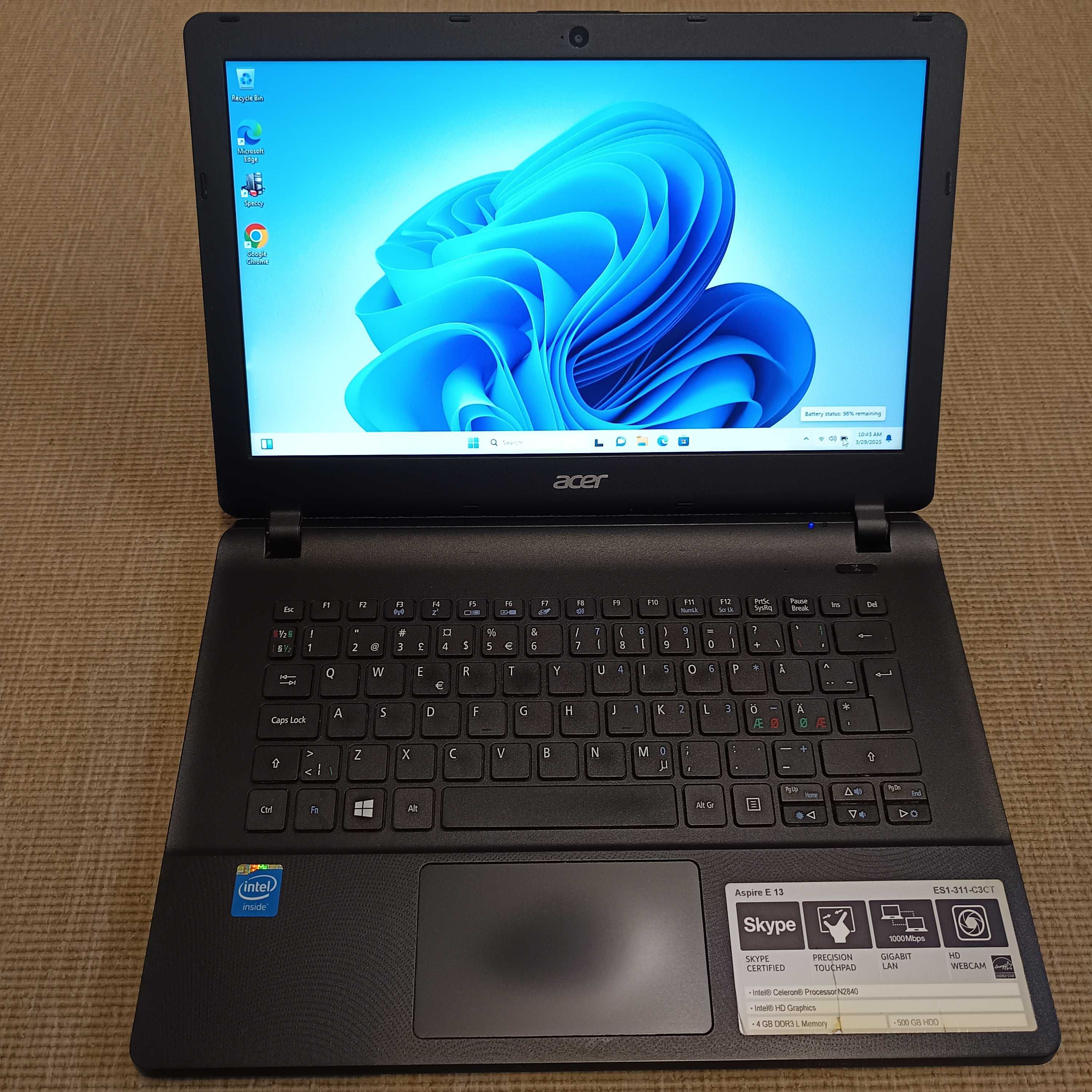 Laptop Acer ES1-311 Intel N2840 Gen4 SSD Super slim 13,5 inch
