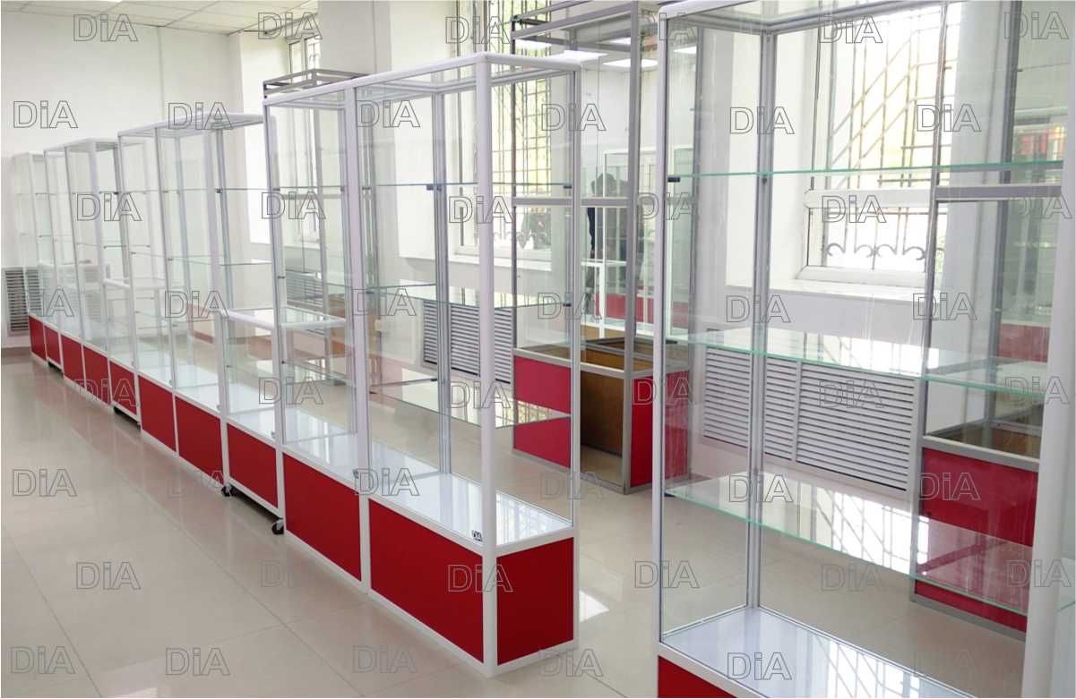 Прилавки и кассовые столы из профиля и стекла, надежное хранение asvi