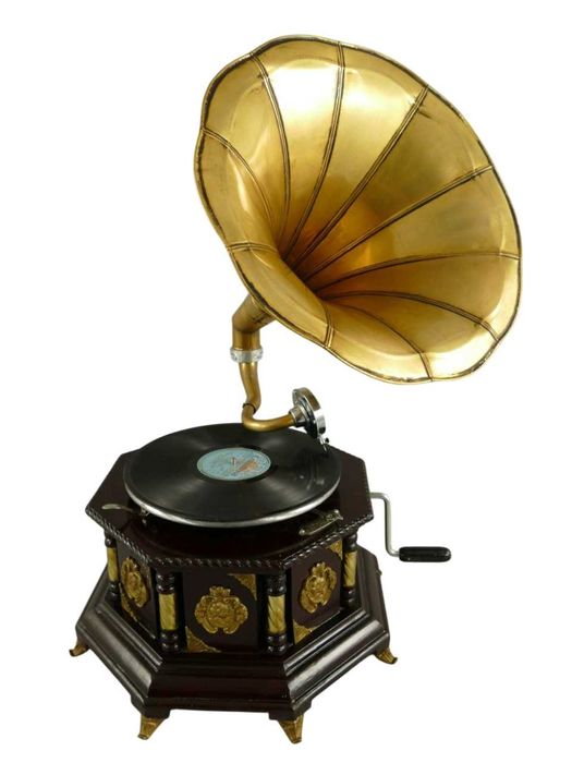Gramofon octagonal, lemn, negru, H 66