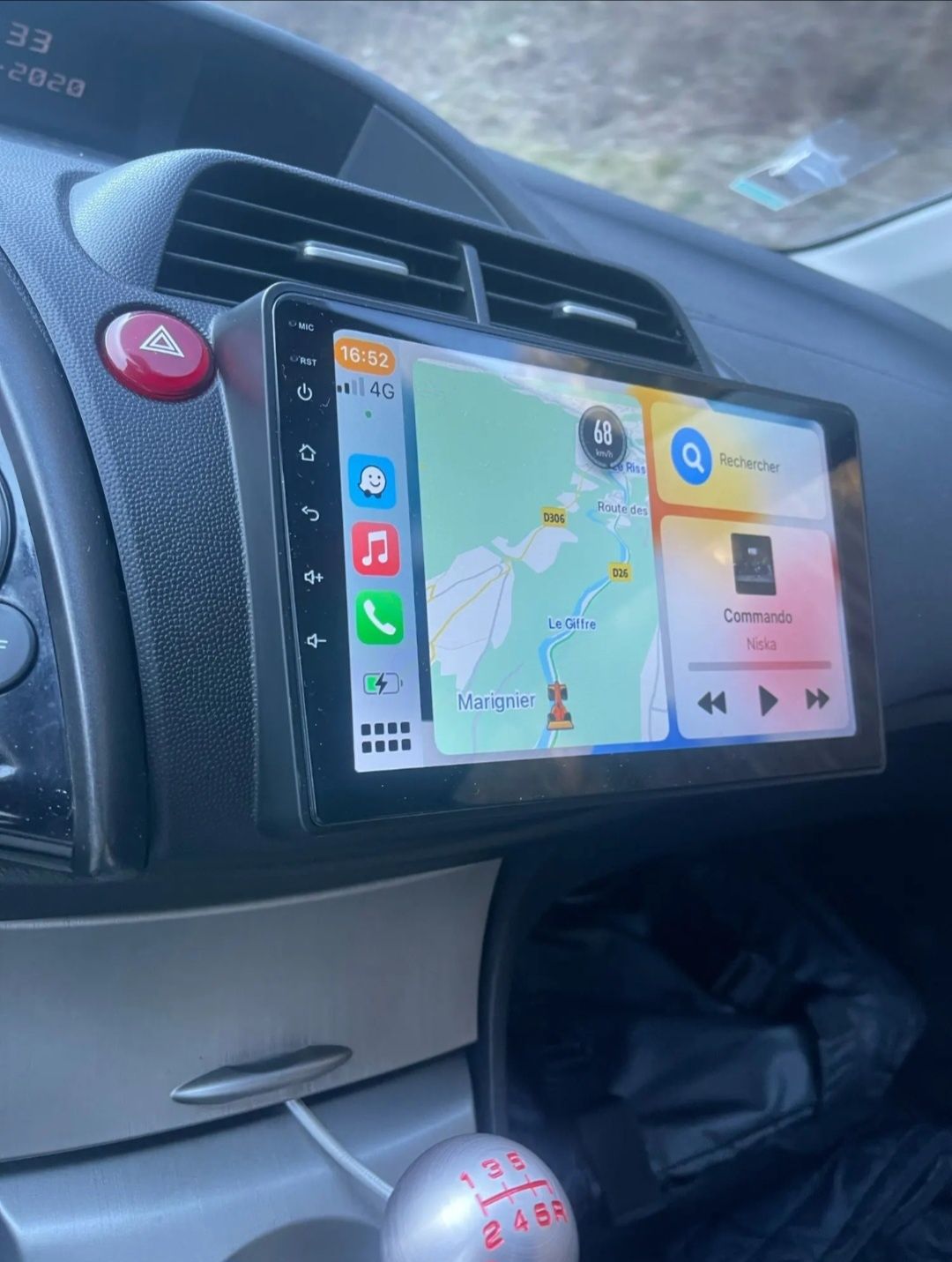 Navigatie Android Honda Civic Waze YouTube BT GPS USB