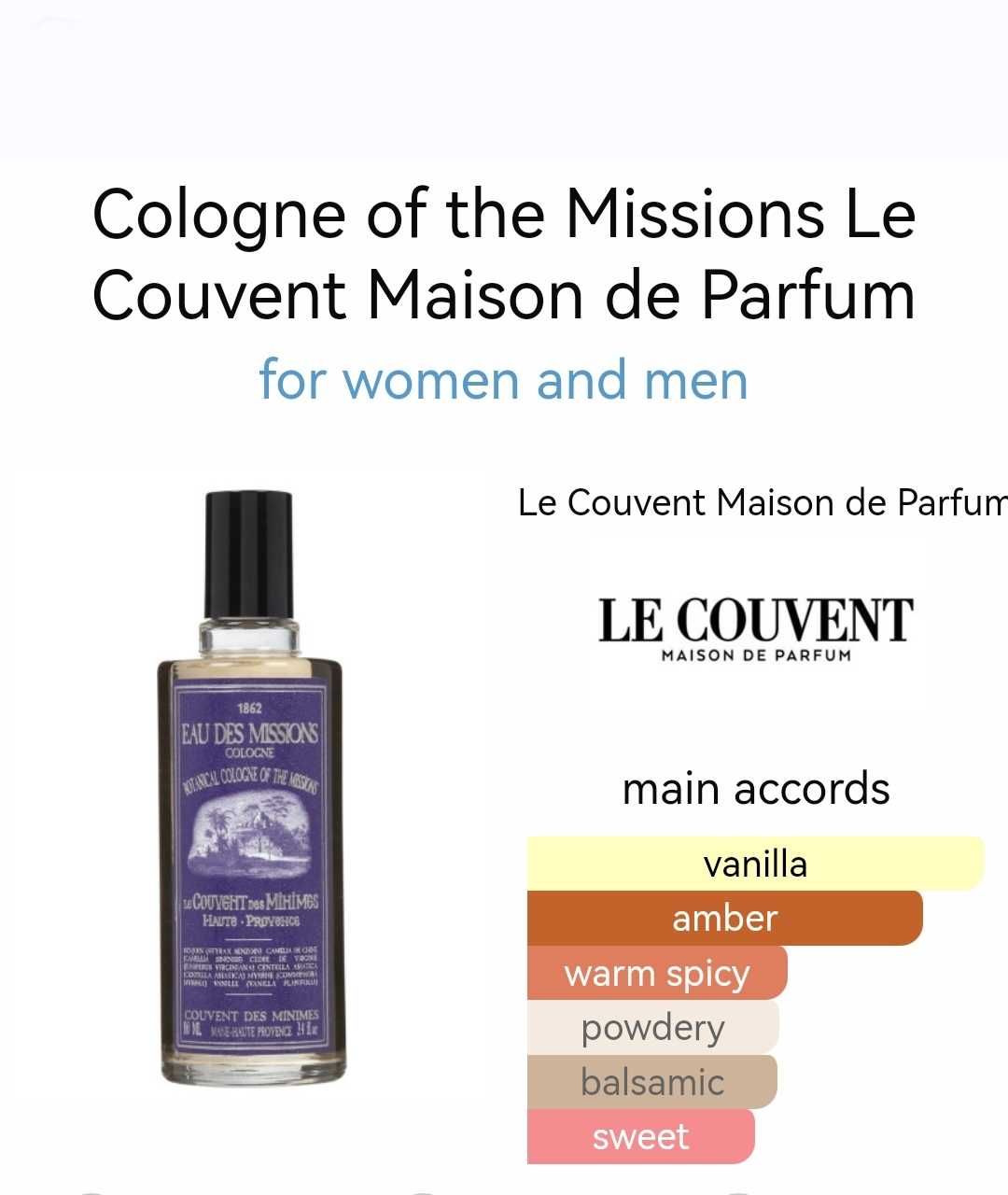 Cologne of the Missions Le Couvent Maison de Parfum 30 ml