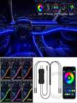 lumini ambientale auto fibră optică LED RGB 5 în 1 bluetooth aplicație